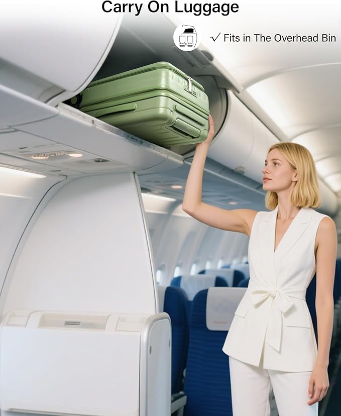 Hanke 20 Inch Expandable Carry On Luggage Airline Approved Top Opening Hard Shell Suitcases with Wheels Lightweight Travel Luggage Carry On Suitcase for Woman Men-Bamboo Green