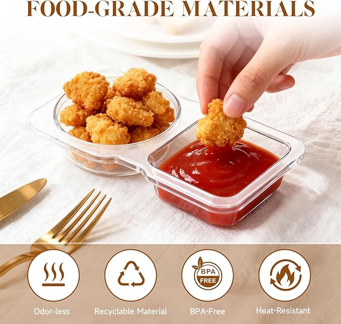 TaidMiao Reusable Snack Containers Compartment with Lids - 20 Sets Snack Containers, Double Snackle Box Compartment Condiment Containers, Snack Box for Sauce and Snacks