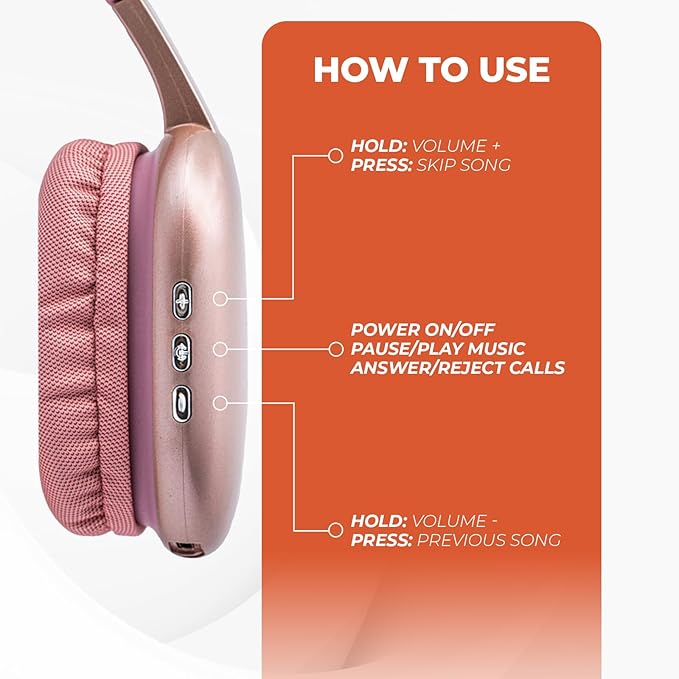 iJoy Ultra Wireless Over-Ear Bluetooth Headphones with Mic, Up to 10 Hours Playtime, Bluetooth Headset 33Ft Range with Backup AUX Cable & SD Slot, Wireless Headphones for Gaming, Work & Gym (Pink)