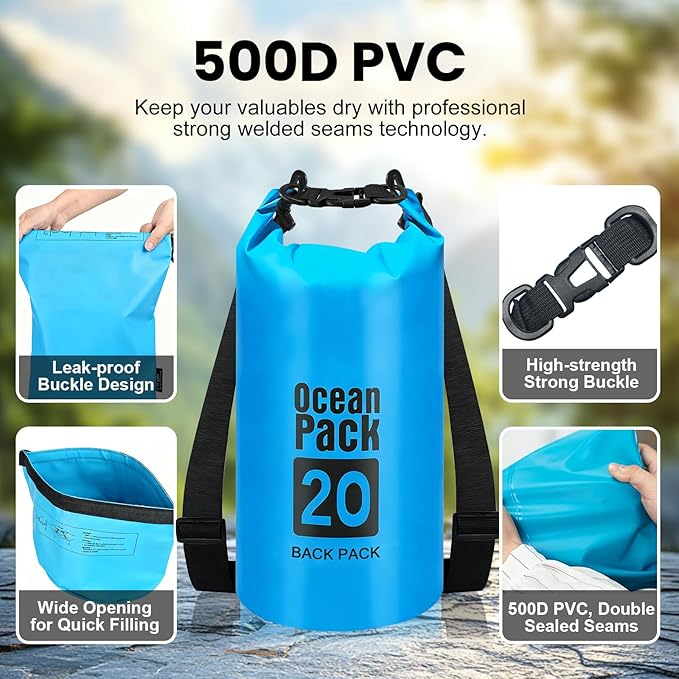 Waterproof Dry Bag – Roll Top Dry Storage Bag Backpack for Women & Men, Perfect for Kayaking, Boating, Swimming, Camping, Hiking, Backpacking & Beach (20L)