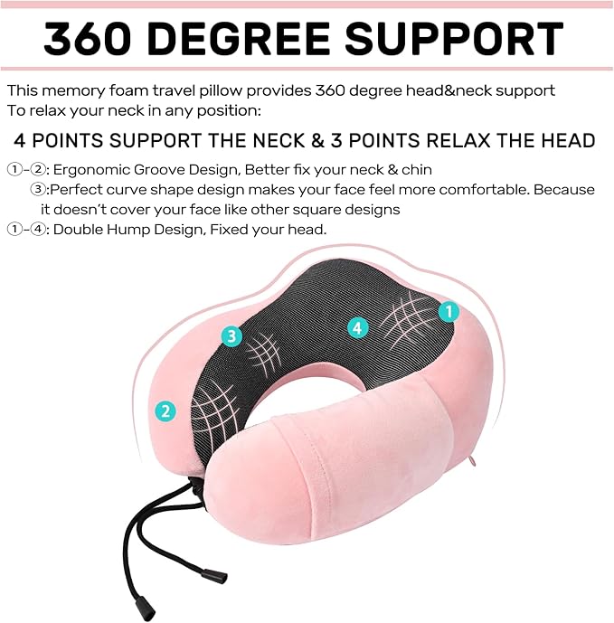 Neck Pillow Airplane-2 Pack Memory Foam Travel Pillow, Soft Support Travel Neck Pillow for Travelling, Sleeping Rest, Car, Train and Home Use (Grey&Pink)