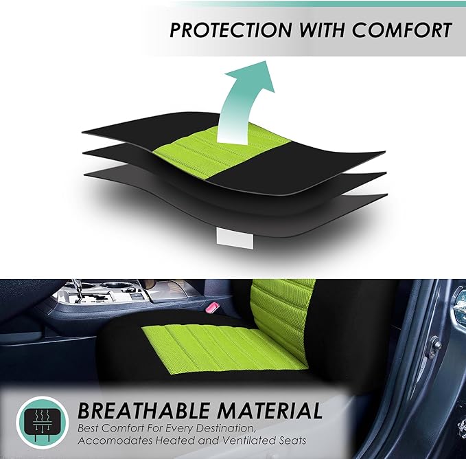 FH Group Automotive Car Seat Covers Full Set Premium 3D Air Mesh Front Seat Covers, Airbag Compatible & Split Bench Cover Universal Fit Interior Accessories for Cars Trucks and SUVs - Green