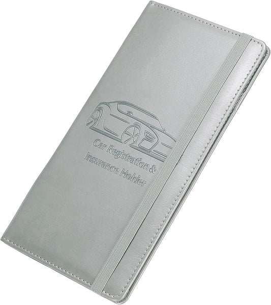 HARFINGTON Car Registration and Insurance Holder 9.45" x 5.04" PU Leather Vehicle Glove Box Organizer Storage Accessories Men Women Car ID Holder for License ID Card Bank Card, Gray