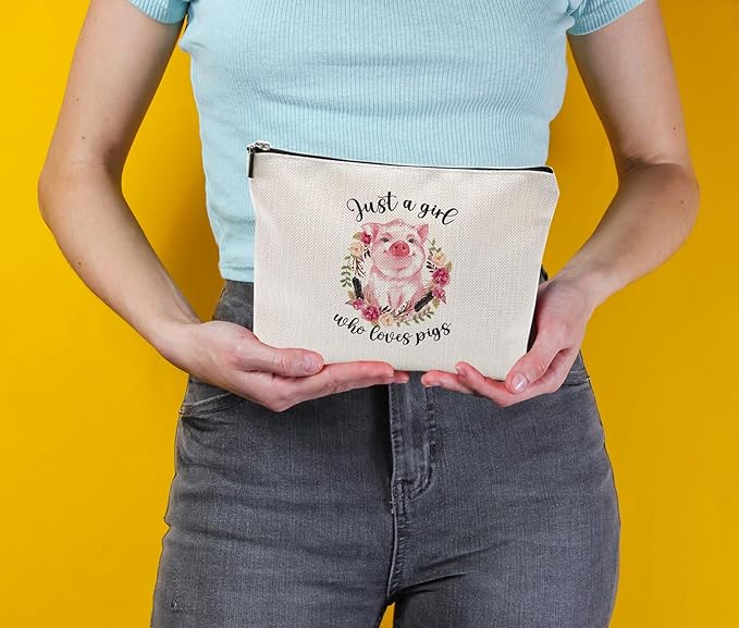 Pig Gift for Girls Women, Pig Lover Gift Makeup Bag, Pig Print Stuff, Funny Birthday Christmas Gift for Sister Girl Best Friend, Just A Girl Who Loves Pigs(Pig)