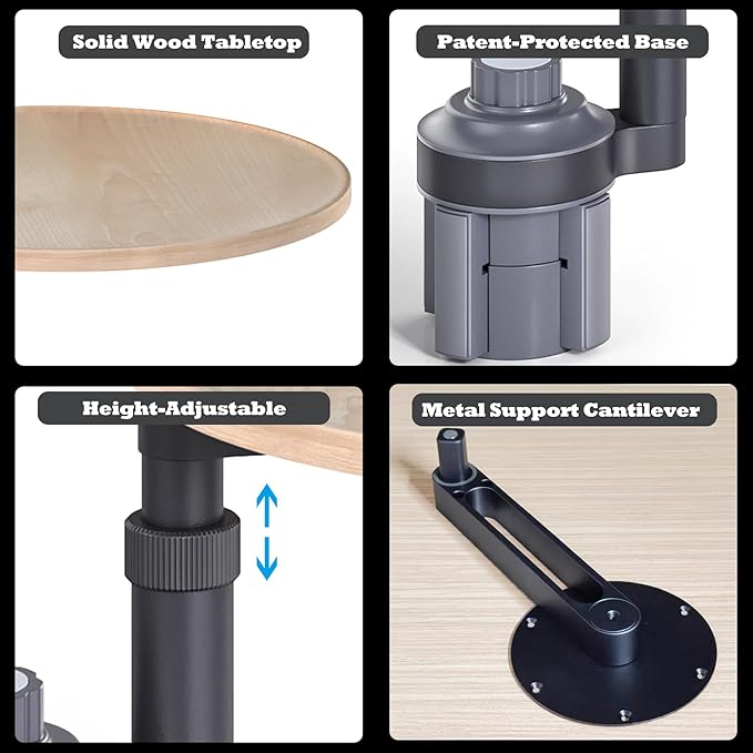 Car Desk for Laptop & Car Table Tray, Height-Adjustable 360° Rotating Wood Car Laptop Mount, Cup Holder Table, Steering Wheel Tray, Compatible with Tesla & Most Vehicles