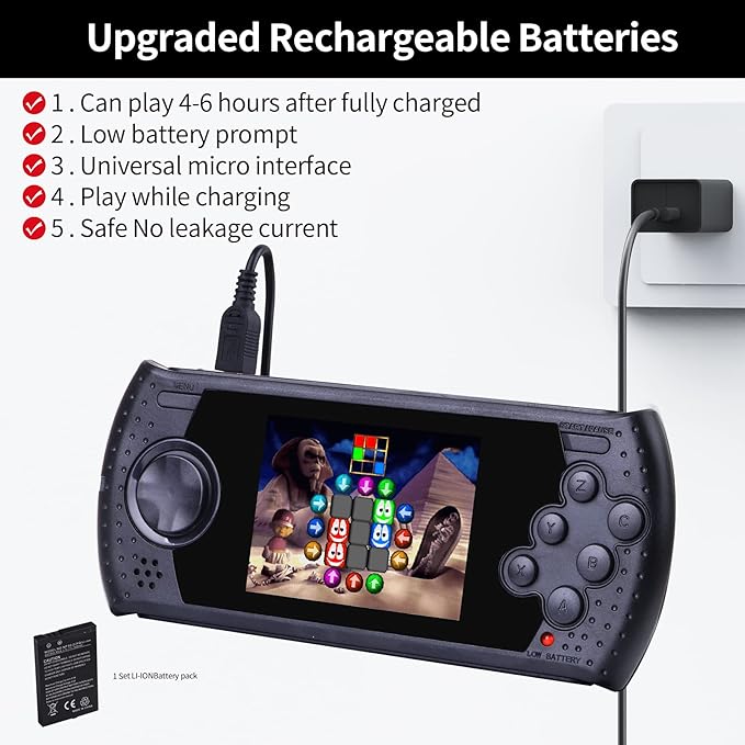 16 Bit Handheld Game for Kids Built-in 230 HD Classic Retro Video Games USB Rechargeable 3.0 Inch Childrens Travel Electronics Toys Portable Gaming Player System Gift for Boys Girls Ages 4-8-12