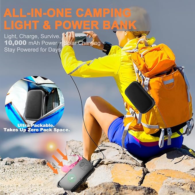 Camping Lantern LED Rechargeable - up to 120+ Hours, 10000mAh Portable Camping Lights with Redlight &12 Light Modes, LCD Display, Dimmable, Waterproof, Camping Lanterns for Power Outages, Hurricane