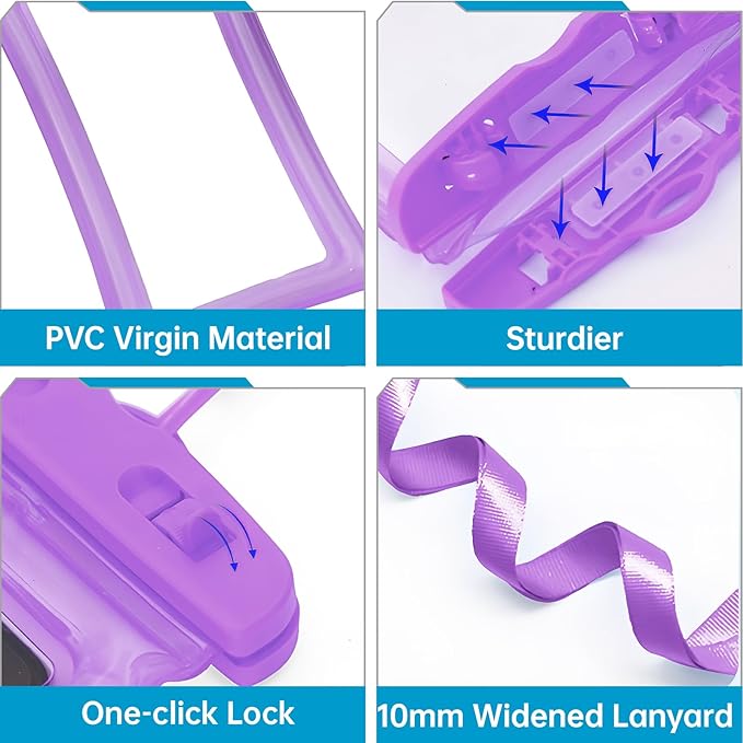 2 Pack Waterproof Phone Pouch, Waterproof Phone Case，Compatible with iPhone 17 16 15 14 13 Pro Max, IPX8 Cellphone Dry Bag Beach Cruise Ship Essentials 8.3" (Purple + White)