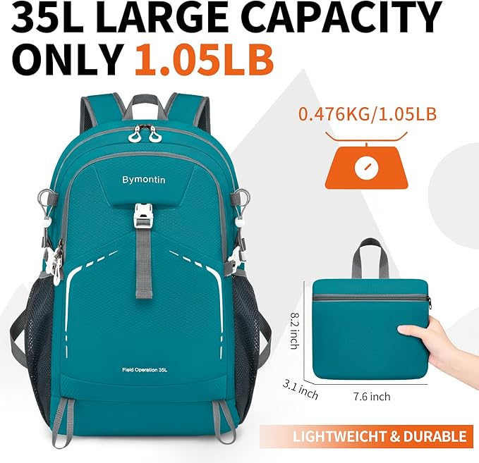 35L Lightweight Packable Backpack – Durable Foldable Daypack for Travel, Hiking, and Gym (Green)