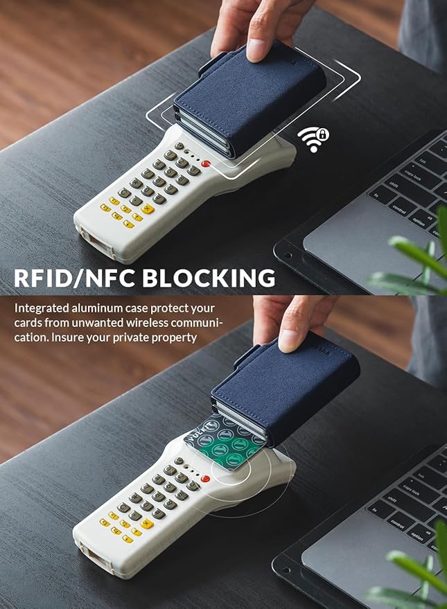 VULKIT Credit Card Holder RFID Blocking Leather Automatic Pop Up Wallet Magnetic Wallet Double Card Case for Men and Women