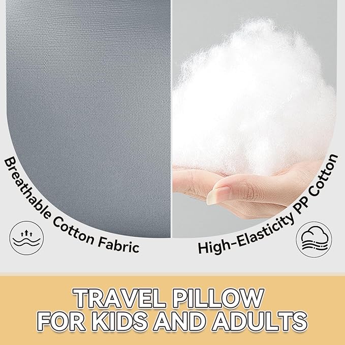 Travel Pillow,Car Pillow Kids Travel Pillow Car seat Pillow U Shaped Pillow for Travel Skin-Friendly Material The Sleeping Aid for Adults and Kids on Road Trips (Gray)