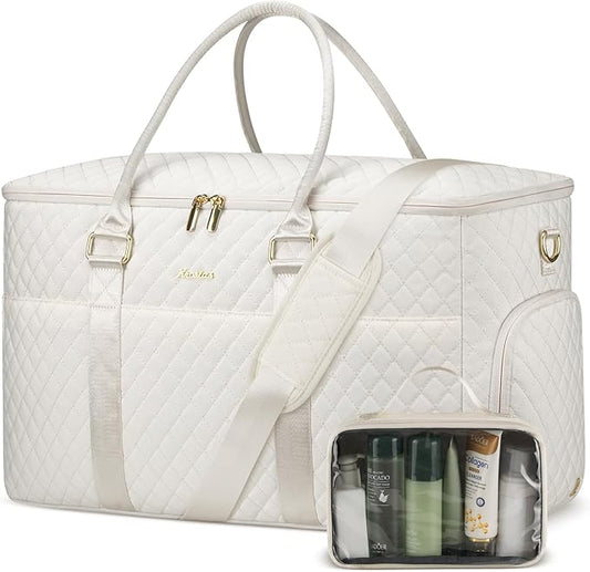 WINDARS Travel Duffle Bag, Weekender Bag for Women with Shoe Compartment, Large Carry On Overnight Bag with Toiletry Bag, Gym Duffel Bag with Wet Pocket, Hospital Bags for Labor and Delivery (Beige)