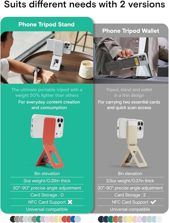 MOFT Phone Tripod Stand Selfie Stick for iPhone, Multi-Angles iPhone Stand, Lightweight & Portable Phone Holder, Strong Magnets, MOVAS Vegan Leather, Travel Essentials, Oz Green (Without Card Slot)