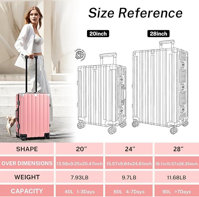 Krute Aluminum Frame Luggage 28 Inch TSA Lock No Zipper Luggages Checked Suitcase with Spinner Wheels Hardshell Lightweight PC+ABS Large Suit Case