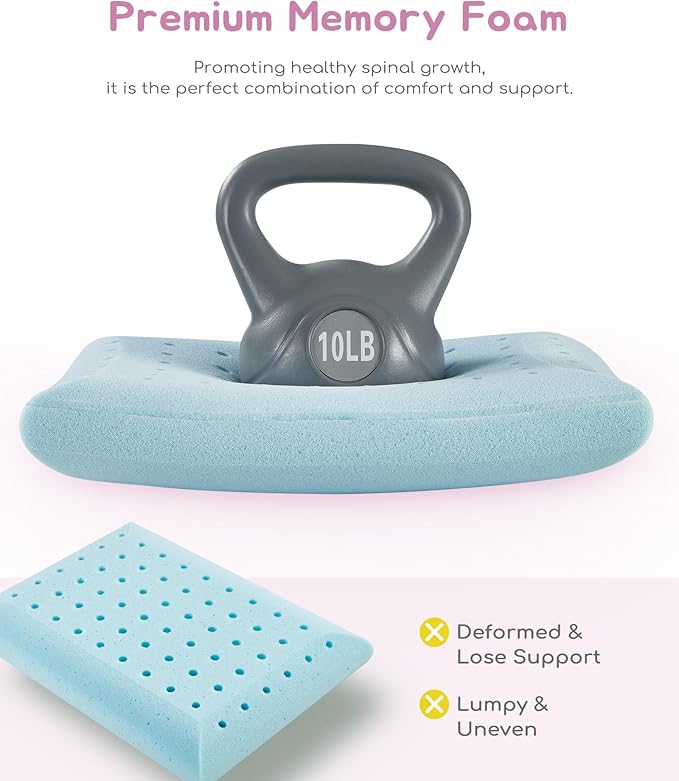 Toddler Pillow, Adjustable Memory Foam Small Pillow for Toddler 2 Years & Above, 13” x 18” Mini Size for Kid Sleeping, Napping or Traveling, Washable No Zipper Pillowcase, Pink