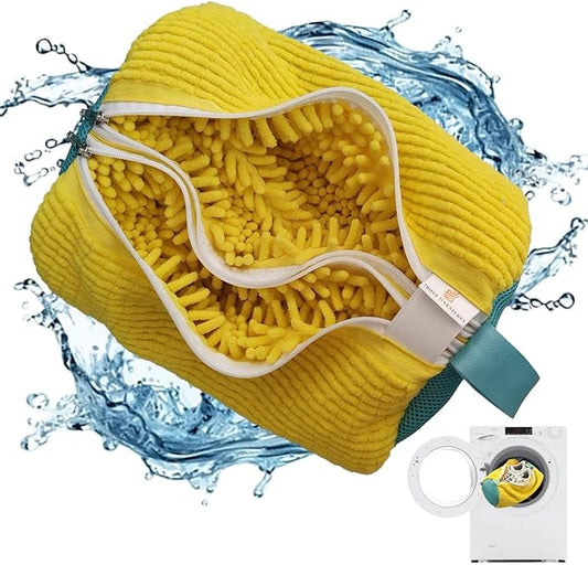 Shoe Washing Bag for Machine Wash Yellow – 2 Pairs Sneaker Laundry Mesh Bag, Large Durable Double Layer with 360° Zipper – Protect Shoes & Washing Machine