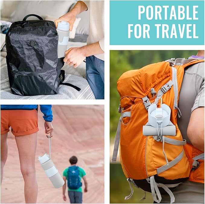 Nefeeko Collapsible Water Bottle, BPA Free 26oz Foldable Water Bottle for Travel Sports, Leak-Proof Spill-Proof Portable Water Bottles with Carabiner, Lightweight