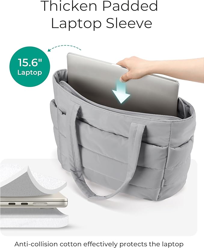 BAGSMART Tote Bag for Women, Lightweight Puffy Tote Bag with Compartments Shoulder Bag Handbag for Travel, Work, Gym