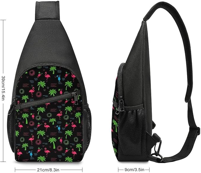 SWEET TANG Casual Sling Backpack for Men Chest Shoulder Crossbody Backpack, Unbalance Gym Funny Sack, Neon Flamingo Travel Bag Outdoor Hiking Daypack