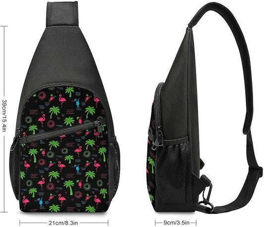 SWEET TANG Casual Sling Backpack for Men Chest Shoulder Crossbody Backpack, Unbalance Gym Funny Sack, Neon Flamingo Travel Bag Outdoor Hiking Daypack