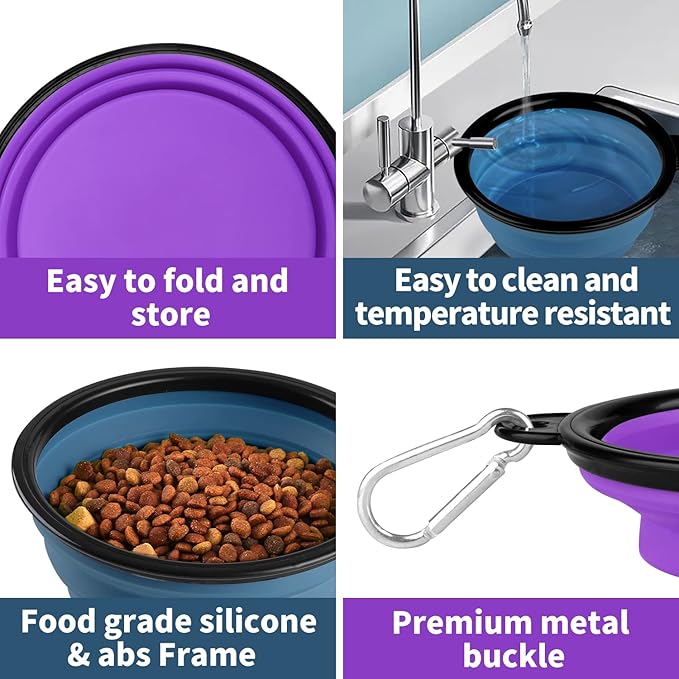 Collapsible Dog Bowls-2 Pack Large Size for Large/Medium Dogs, Pet Travel Water Bowl, Dogs Cat Portable Water Bowl, Dog Pet Feeding Watering Dish Outdoor Hiking Parking Traveling with 2 Carabiners