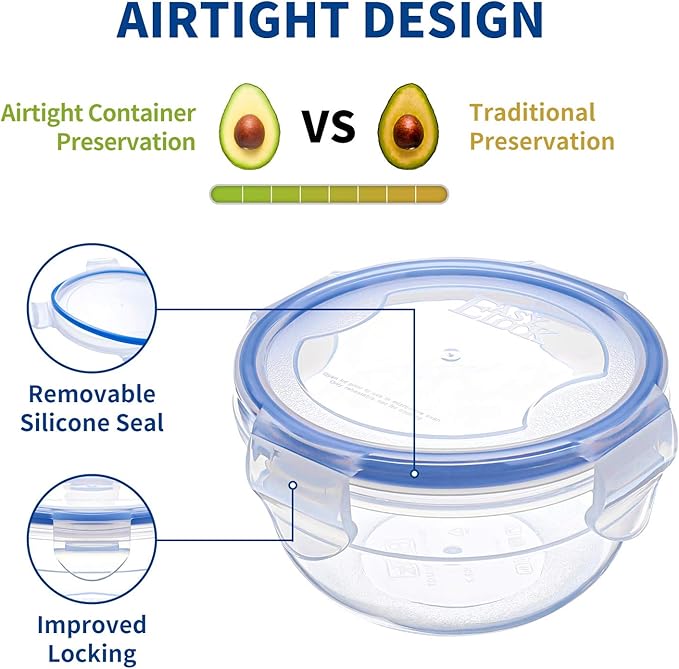 KIGI 6 PACK 20oz Plastic Mixed Bowls with Lid Leakproof Food Storage Container Set Small Meal Prep Containers Bento Box