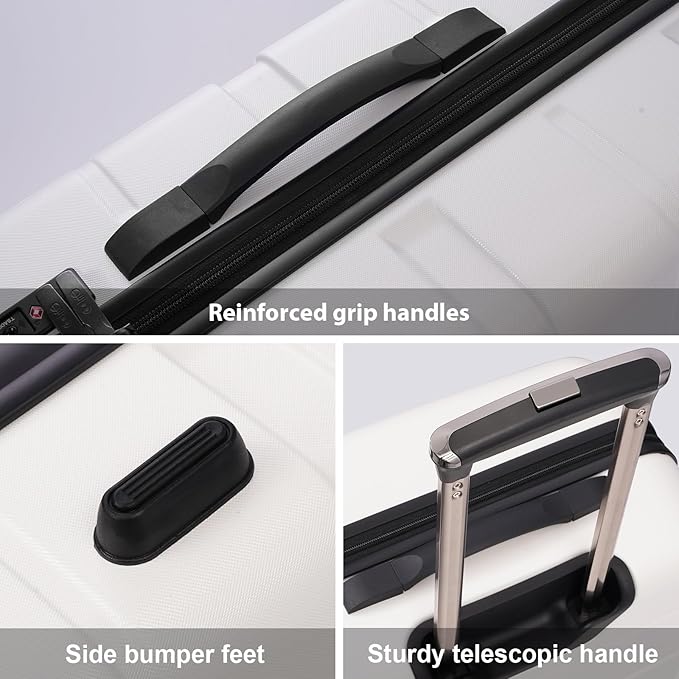 Coolife Luggage PC+ABS Hardshell Suitcase with TSA Lock, Spinner Checked Lightweight (White, 24in)