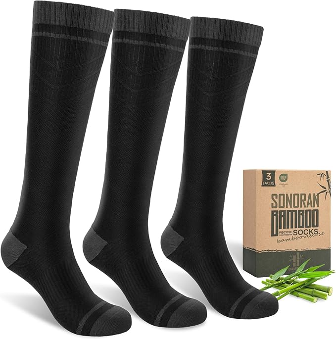 SONORAN Bamboo Viscose Compression Socks for Women & Men (3 Pairs) 15-20 mmHg Knee High Support for Nurses, Travel, Pregnant