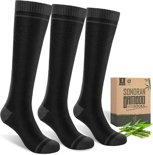 SONORAN Bamboo Viscose Compression Socks for Women & Men (3 Pairs) 15-20 mmHg Knee High Support for Nurses, Travel, Pregnant