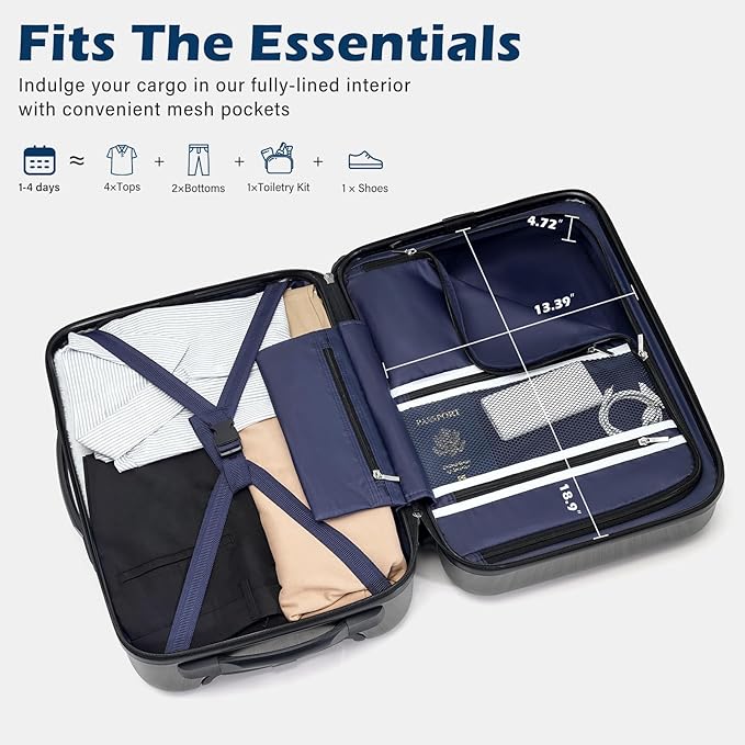 Coolife Luggage 21 x 8.5 x 15 Airline Approved Suitcase PC+ABS Spinner Built-In TSA lock Hardside Lightweight wheels (Champagne Gold, S(20in_carry on))