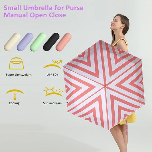 BAODINI Travel Essentials Mini Umbrella for Purse With Case Small Compact UV Sun Protection Lightweight Tiny Pocket Manual Open Close Umbrella for Women Kids and Men Fit Purse Backpack