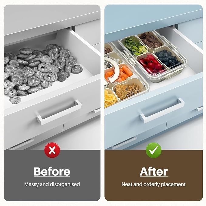 Snackle Box Container, Upgrade Dishwasher,Safe Snack Box for Adult Kids, 4 compartments Plastic Divided Serving Tray with Lid and Handle for Candy, Fruits, Snacks, Nuts,Small,2 Pack