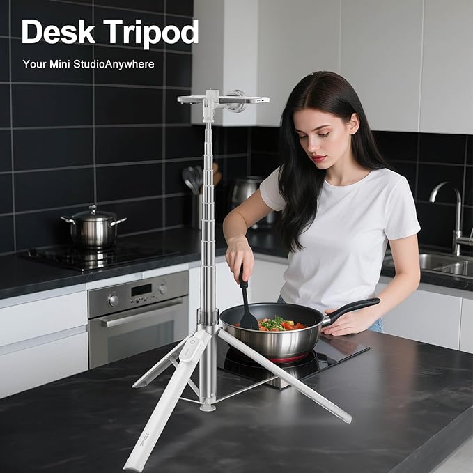 66" Automatic Phone Tripod Stand with Remote, Cell Phone Tripod for iPhone Video Recording & Live Streaming, Adjustable Selfie Stick Tripod for Content Creators, Vloggers,White