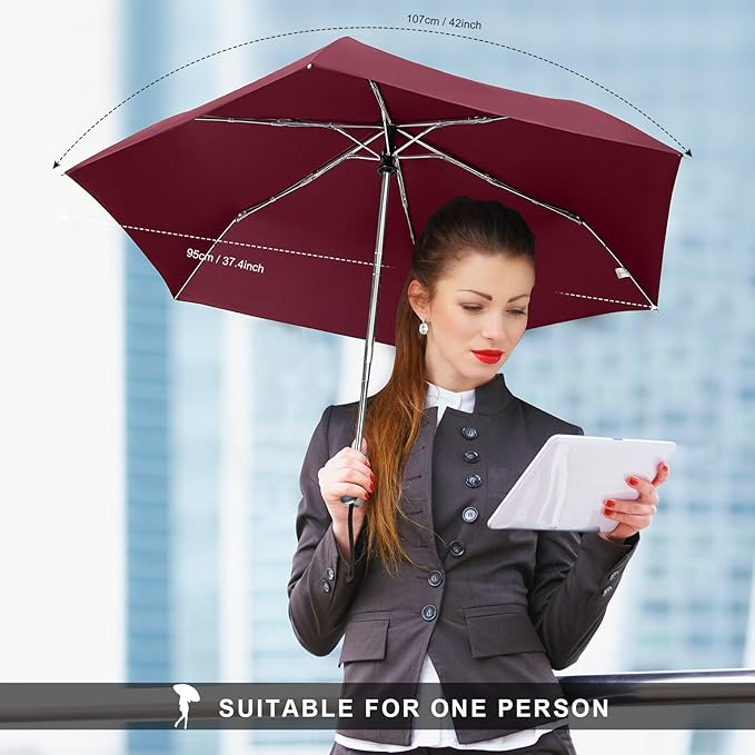 LEAGERA Compact Travel Umbrella for Purse - Flat Handle, Waterproof for Light Rain