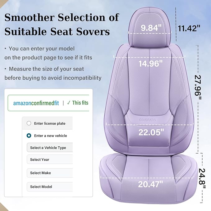 Coverado Car Seat Covers Full Set, Seat Covers for Cars, Car Seat Covers Front Seats and Back Car Seat Protector Waterproof, Leather Car Seat Cushion Universal Fit for Most Cars Purple