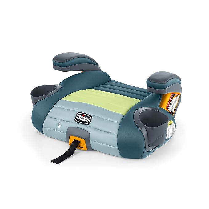 Chicco GoFit ClearTex Plus Backless Booster Car Seat, Latch Attachment, Quick-Release Latch Removal, Portable Car Booster Seat for Children at Least 4 Years Old and 40-110 lbs | Tropic/Green