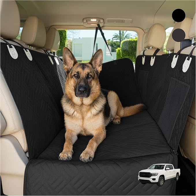 Premium Dog Back Seat XL Extender | Supports 400 lbs | Waterproof Hard Bottom & Non-Slip Design | Pet Seat Cover with Mesh Window & Storage Pocket | Fits Large SUV, Trucks (Black)