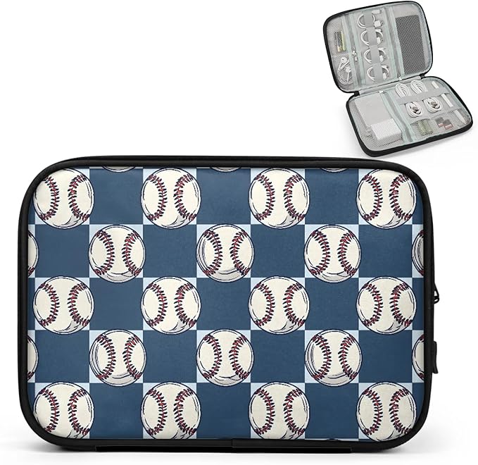 Sports Baseball Travel Cable Organizer Pouch Balls Electronics Accessories Carry Case Portable Water Resistant Storage Bag for Cord Charger Phone Earphone SD Card