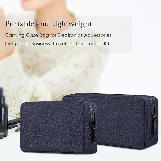 Electronic Organizer Accessory Pouch, Travel Electronic Accessories Storage Case Cable Organizer Bag for MacBook Charger, Power Bank, Hard Drive, Cords, Laptop Mouse (Small+Big, Navy Blue)