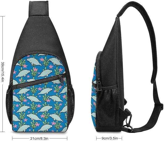 SWEET TANG Fashion Sling Backpack for Men Women, Lightweight Sling Shoulder Bag, Outdoor Chest Crossbody Bike Gym Runner Daypack with Adjustable Strap, Manatee Animals