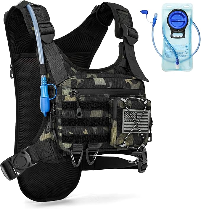 Hydration Vest with 2L Water Bladder for Men and Women,Lightweight Adjustable Hydration Backpack,Reflective Running Vest Chest Bag for Climbing Cycling Hiking