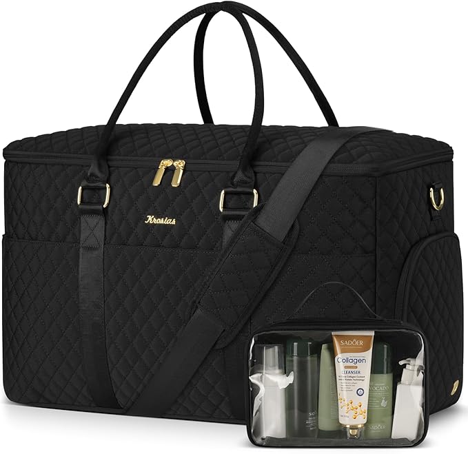 WINDARS Travel Duffle Bag, Weekender Bag for Women with Shoe Compartment, Large Carry On Overnight Bag with Toiletry Bag, Gym Duffel Bag with Wet Pocket, Hospital Bags for Labor and Delivery (Black)