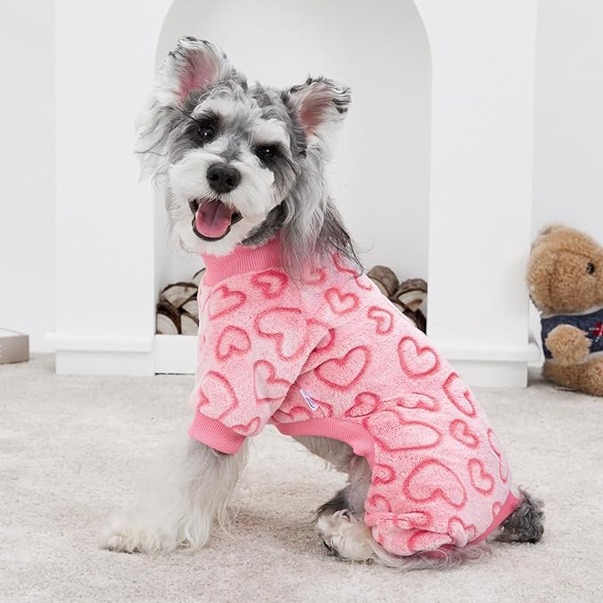 XPUDAC Dog Pajamas Heart Fleece Dog Sweater Winter Puppy Clothes for Small Medium Dogs Girl Pet Holiday Clothes Doggie Outfits for Valentines Day, M