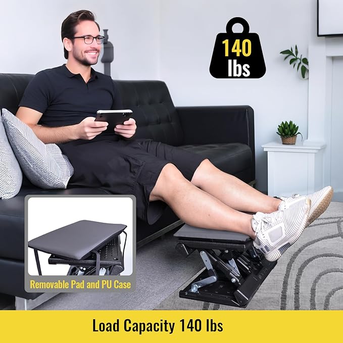 Foot Rest for Under Desk at Work Enlarged, Ergonomic Footrest with Adjustable Height and Angle, Foldable Foot Stool with Removable Pad Massage Beads for Office Gaming Chair Gray