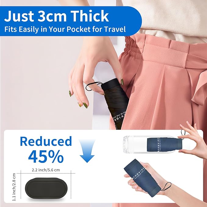 Compact Mini Windproof Travel Umbrella-UPF 50+ Sun & Rain Protection, Small Folding Design Fits in Pocket or Purse, Lightweight Portable with Case for Women, Men & Kids
