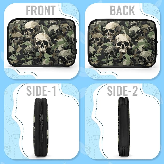 Camouflage Skull Travel Cable Organizer Pouch Camo Skeleton Electronics Accessories Carry Case Portable Water Resistant Storage Bag for Cord Charger Phone Earphone SD Card