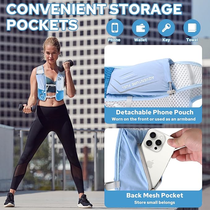 Lightweight Running Vest for Women Men, Adjustable Hydration Backpack with 500ml TPU Soft Flask, Breathable Reflective Large Capacity Water Backpack for Running Cycling Marathon Hiking