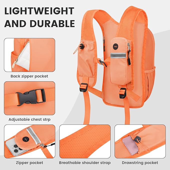 Small Hiking Backpack 10L - Lightweight Packable Foldable Backpack for Travel Camping Outdoor Commute, Compact Rucksack for Women Men(Orange)