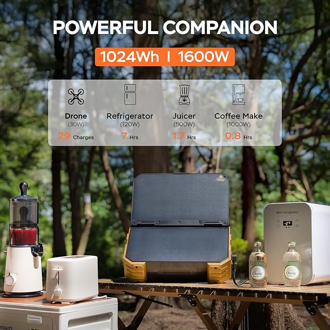 BLAVOR Portable Power Station 1600W (Peak 3200W), Built-in Solar Panel, 1024Wh LiFePO4 Battery, 100W USB-C Fast Charge, Solar Generator for Home Backup, Camping, Power Outages & RV