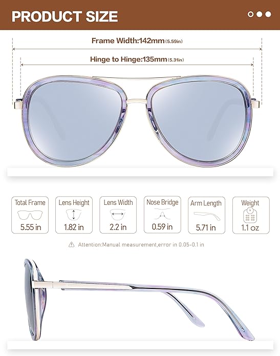 BIRCEN Polarized Sunglasses for Women UV - Protection Womens Retro Mirrored Shades with Acetate Frame BC2001